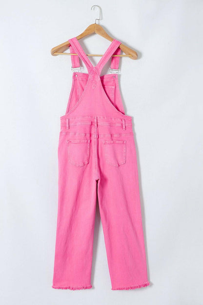 Distressed Pocketed Wide Strap Denim Overalls - Love Salve