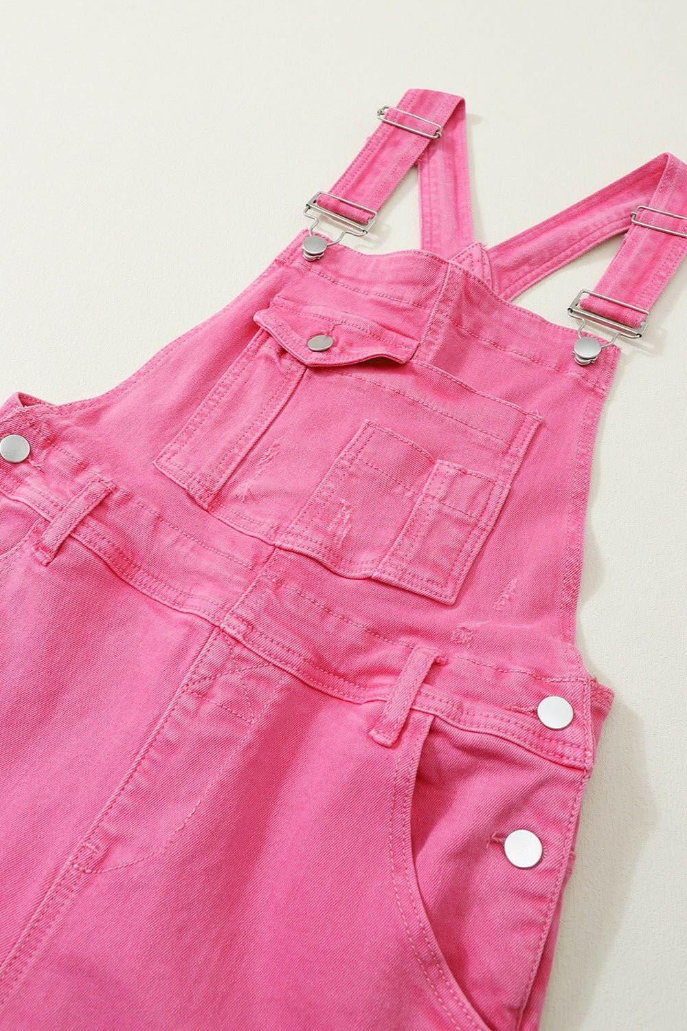 Distressed Pocketed Wide Strap Denim Overalls - Love Salve