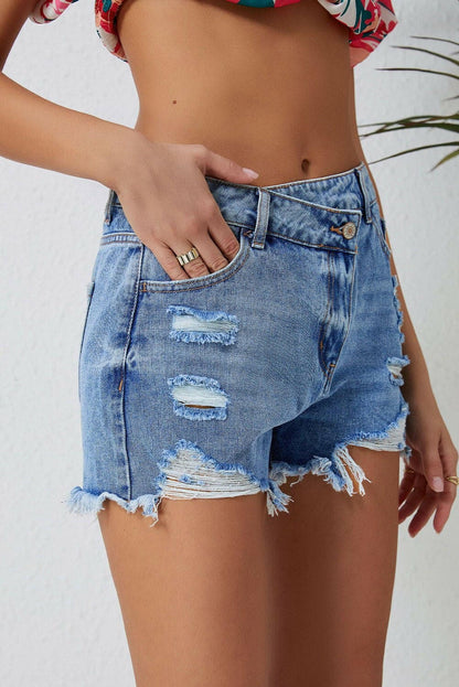 Distressed Raw Hem Denim Shorts - Love Salve