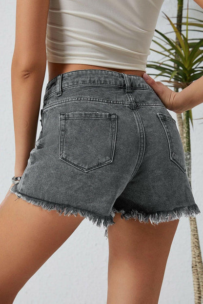 Distressed Raw Hem Denim Shorts - Love Salve