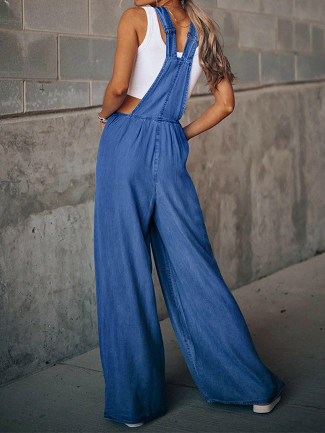 Distressed Wide Leg Denim Overalls - Love Salve