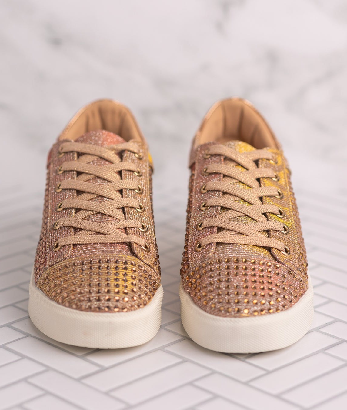 Diva Rose Gold Rhinestone Sneaker With Metallic Finish Naughty Monkey