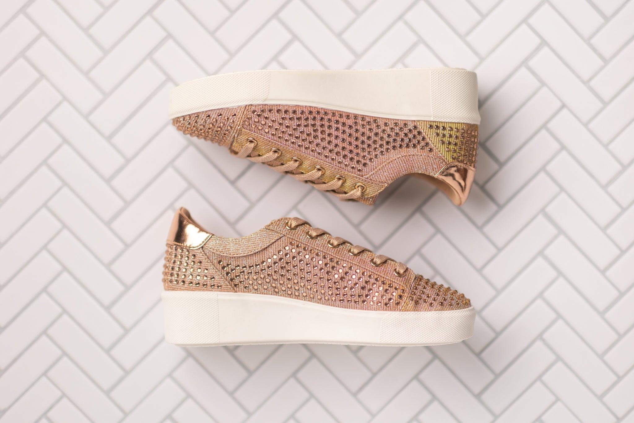 Diva Rose Gold Rhinestone Sneaker With Metallic Finish Naughty Monkey