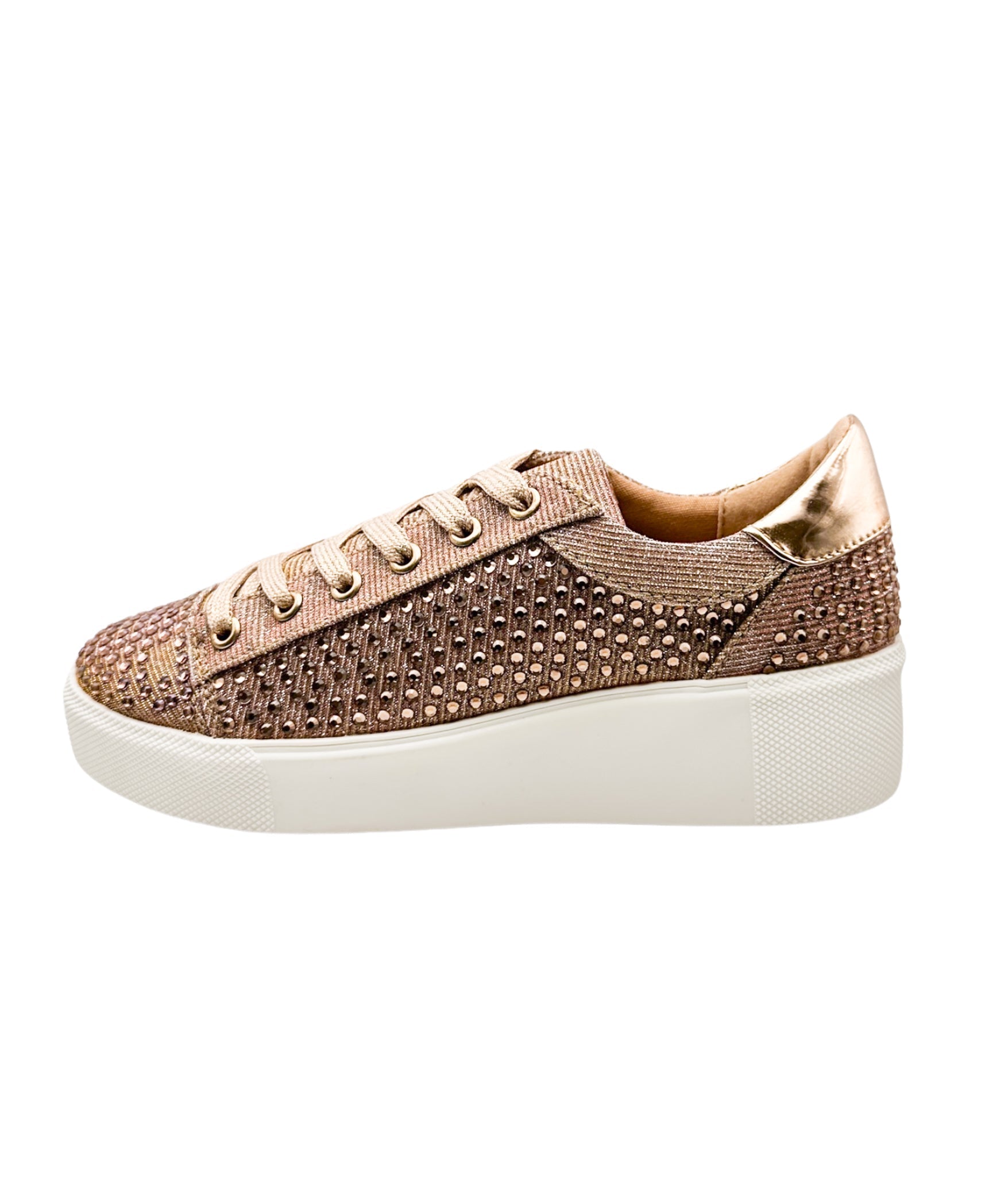 Diva Rose Gold Rhinestone Sneaker With Metallic Finish Naughty Monkey