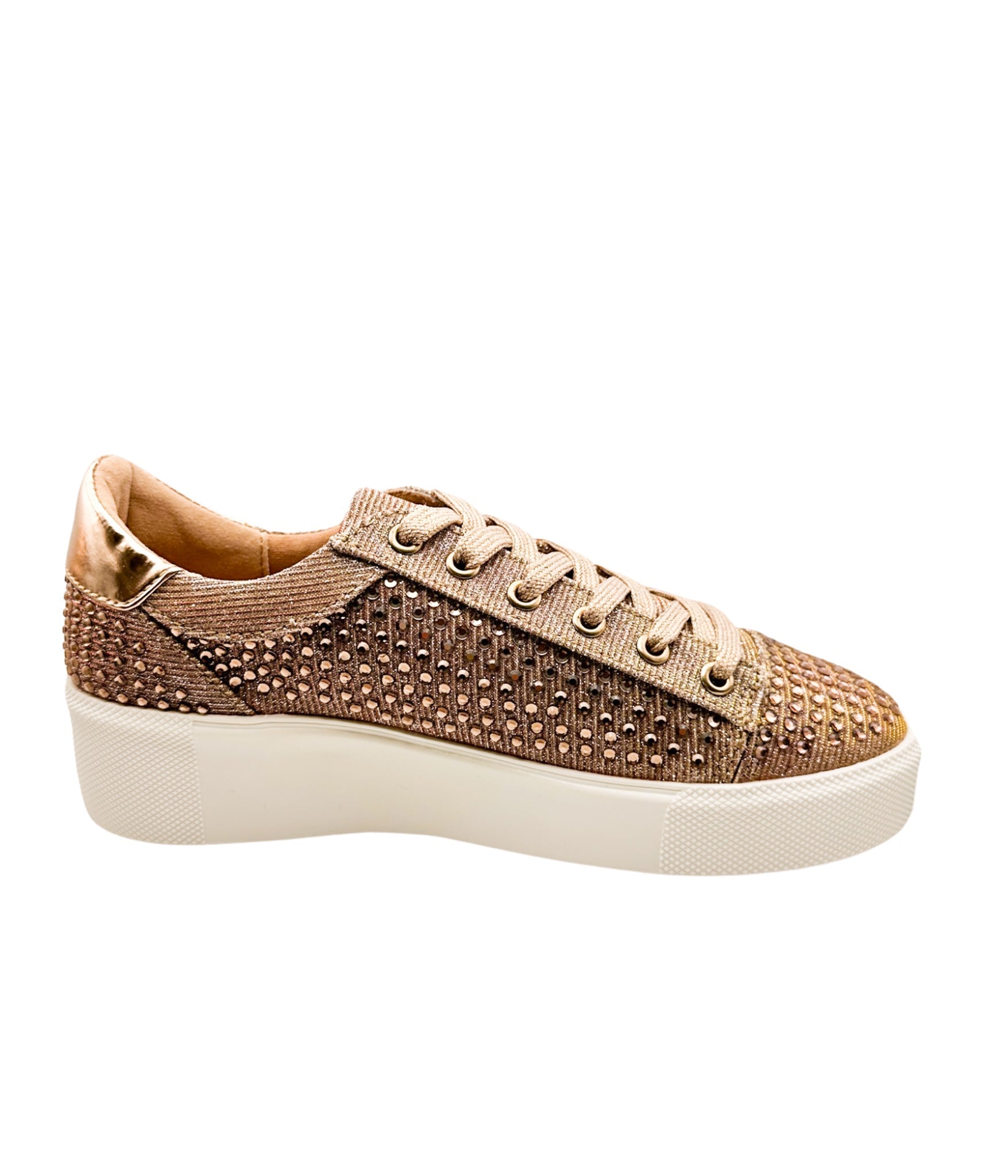 Diva Rose Gold Rhinestone Sneaker With Metallic Finish Naughty Monkey