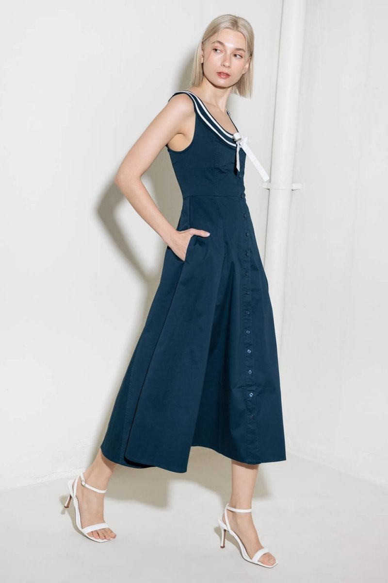 DIVINE OBSESSION NAVY WOVEN MIDI DRESS - Love Salve