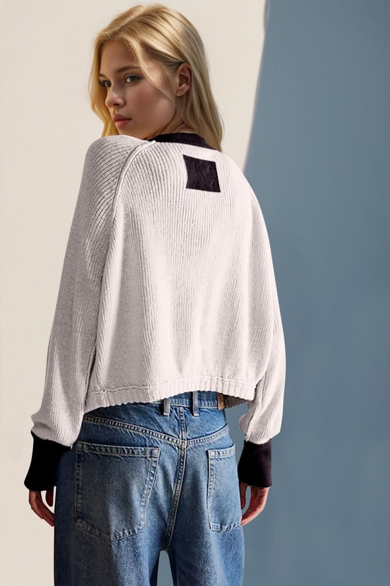 Double Take Contrast Button Up Long Sleeve Cardigan - Love Salve 