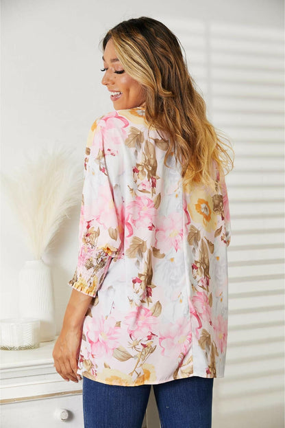 Floral Elegance Three-Quarter Sleeve TopFloral Elegance Three-Quarter Sleeve Top
 Elevate your wardrobe with our Floral Elegance Three-Quarter Sleeve Top, a stunning blend of classic sophistication and modLove Salve -Quarter Sleeve TopTIKTOK