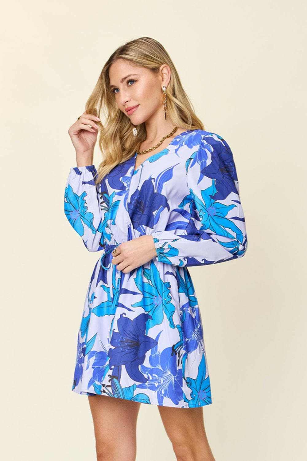 Double Take Full Size Floral Long Sleeve Romper with Pockets - Love Salve