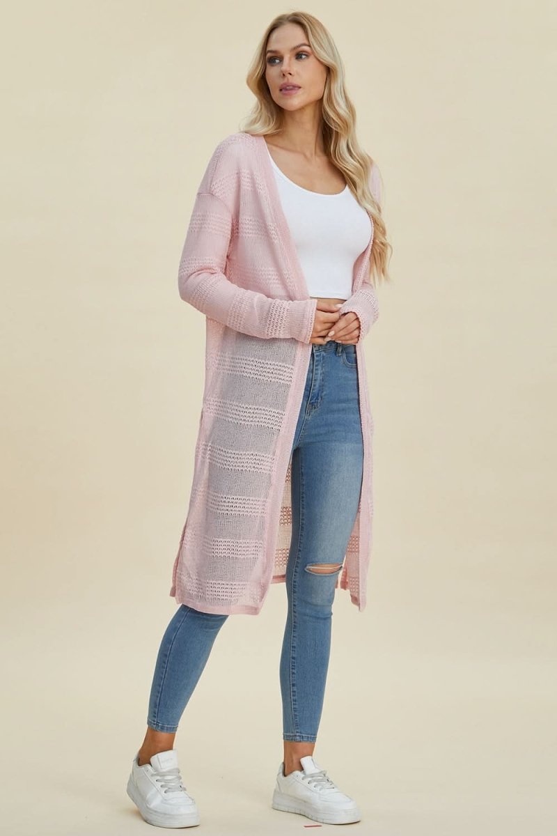 Double Take Full Size Open Front Longline Cardigan - Love Salve