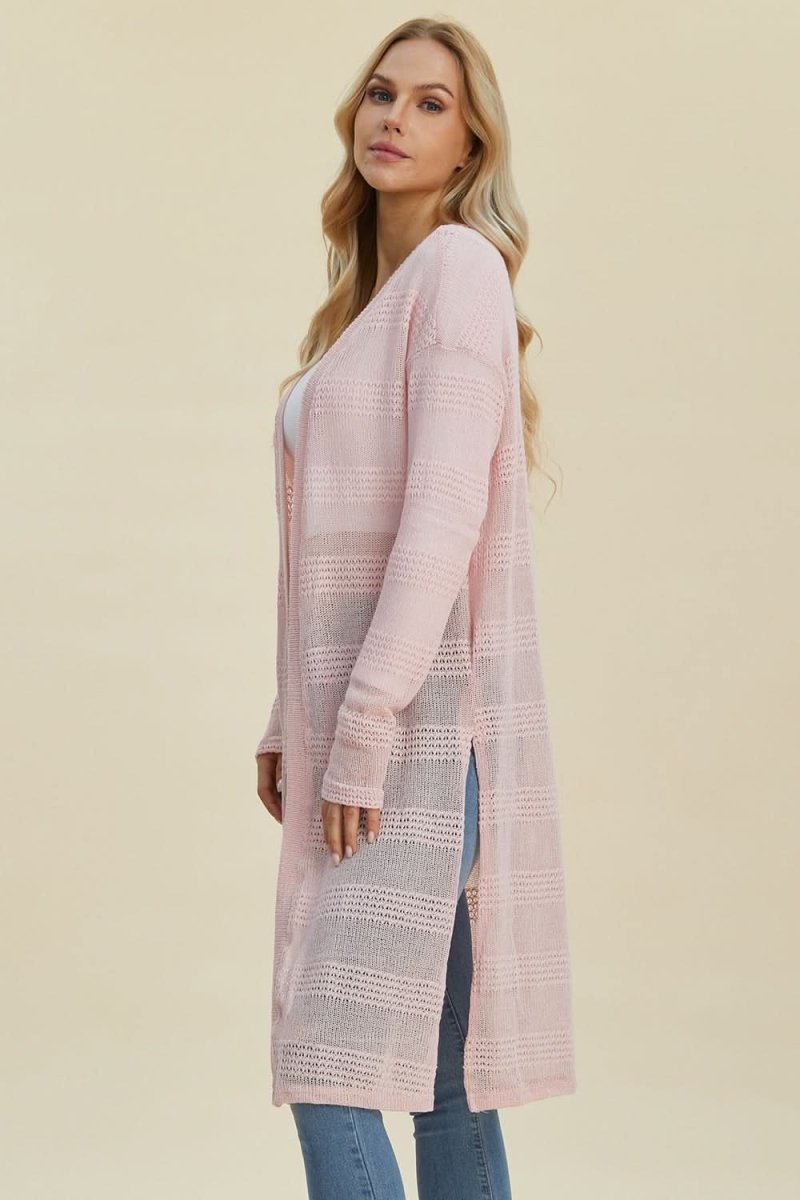 Double Take Full Size Open Front Longline Cardigan - Love Salve
