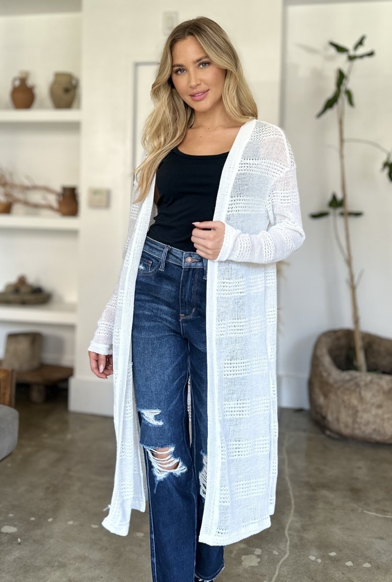 Double Take Full Size Open Front Longline Cardigan - Love Salve 