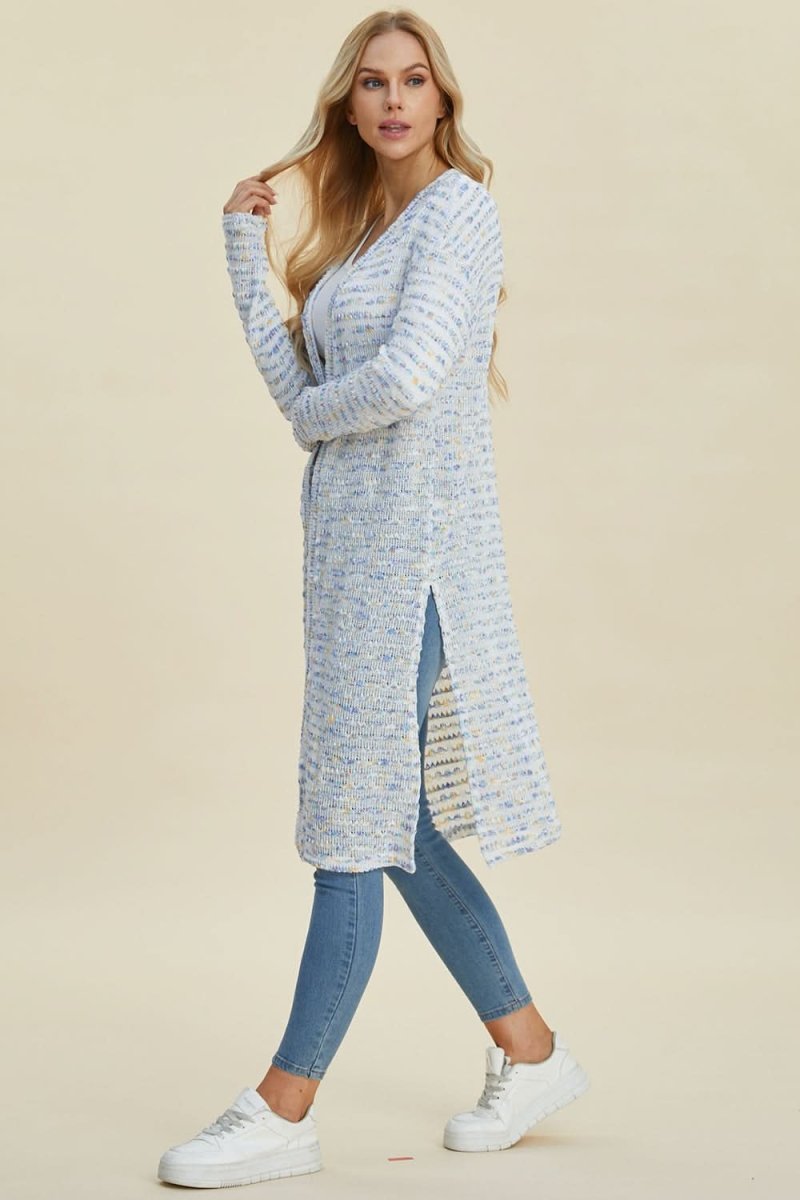 Double Take Full Size Open Front Longline Cardigan - Love Salve