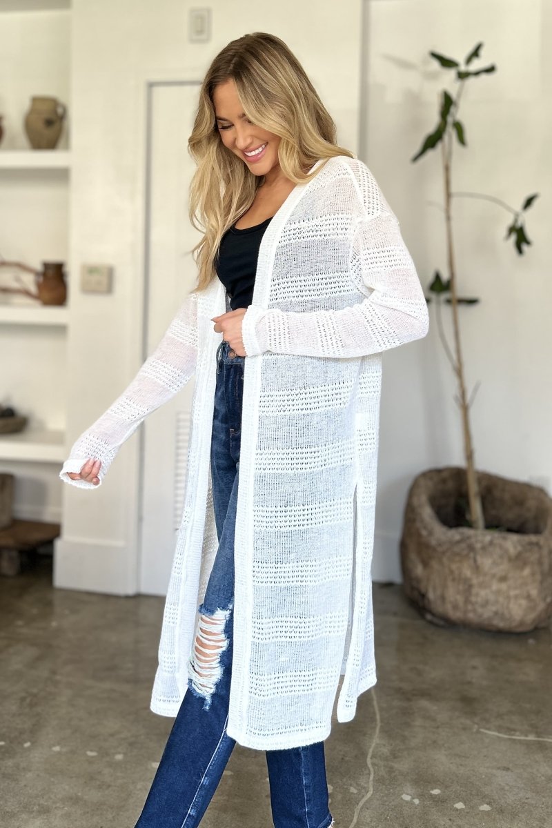 Double Take Full Size Open Front Longline Cardigan - Love Salve 