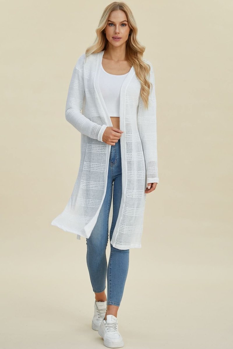 Double Take Full Size Open Front Longline Cardigan - Love Salve 