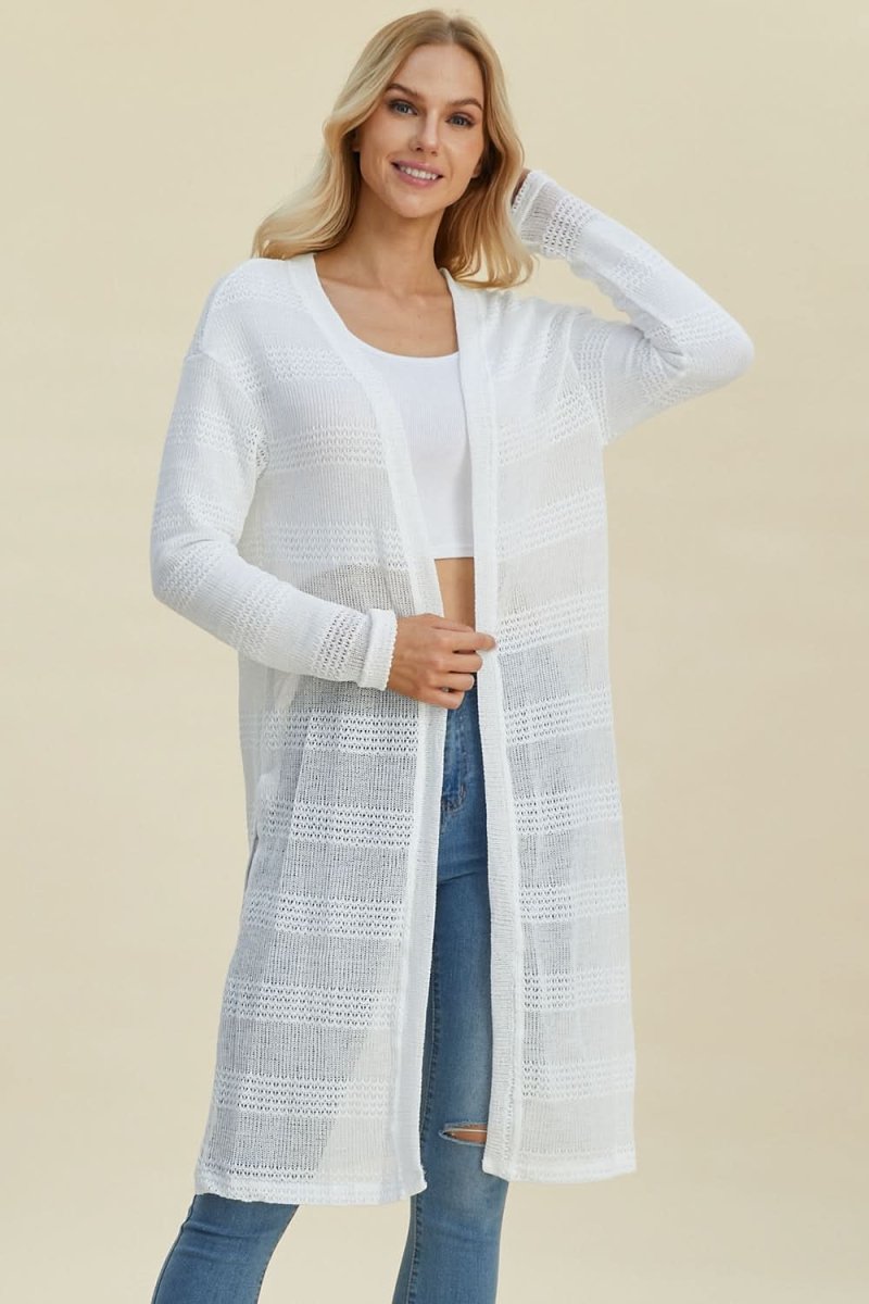 Double Take Full Size Open Front Longline Cardigan - Love Salve