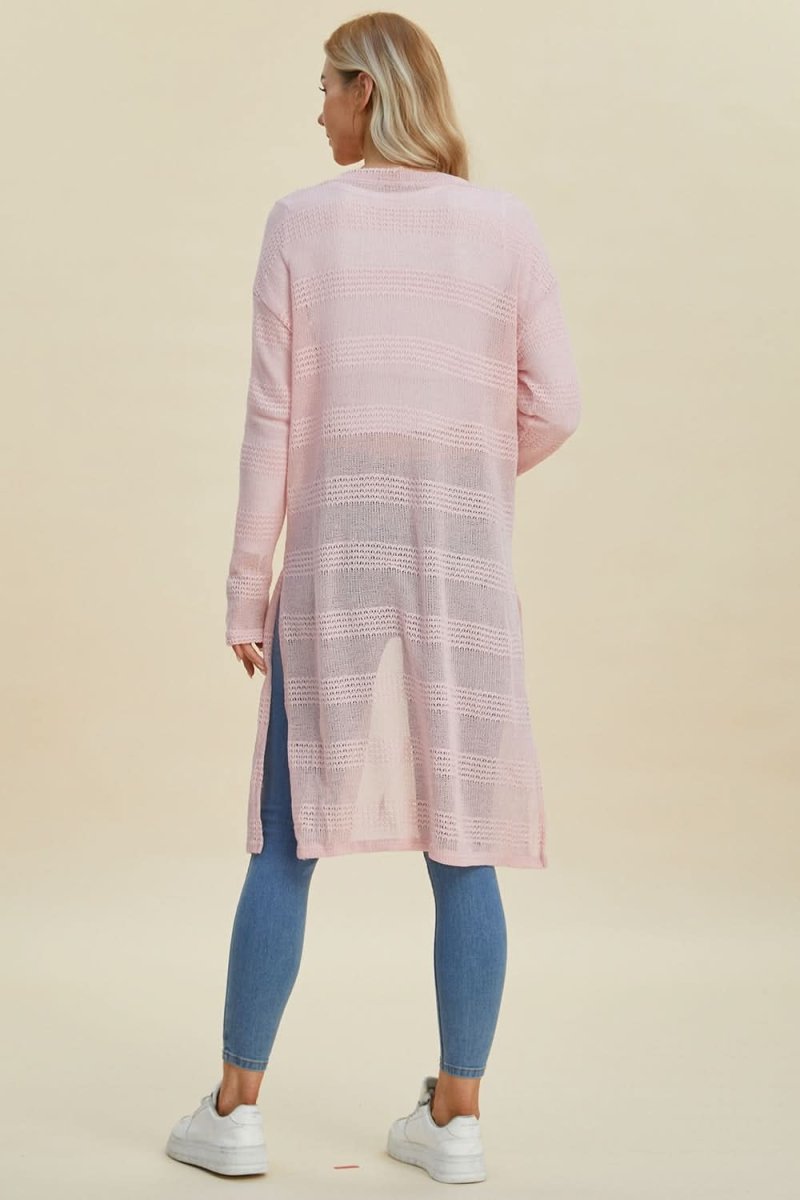 Double Take Full Size Open Front Longline Cardigan - Love Salve