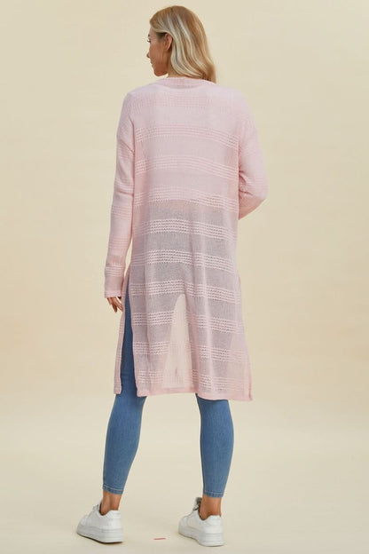 Double Take Full Size Open Front Longline Cardigan - Love Salve