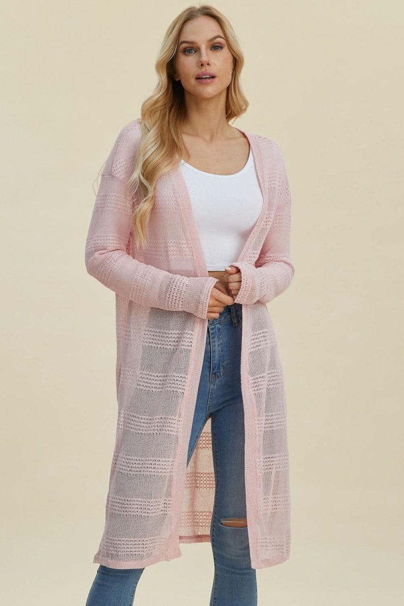 Double Take Full Size Open Front Longline Cardigan - Love Salve 