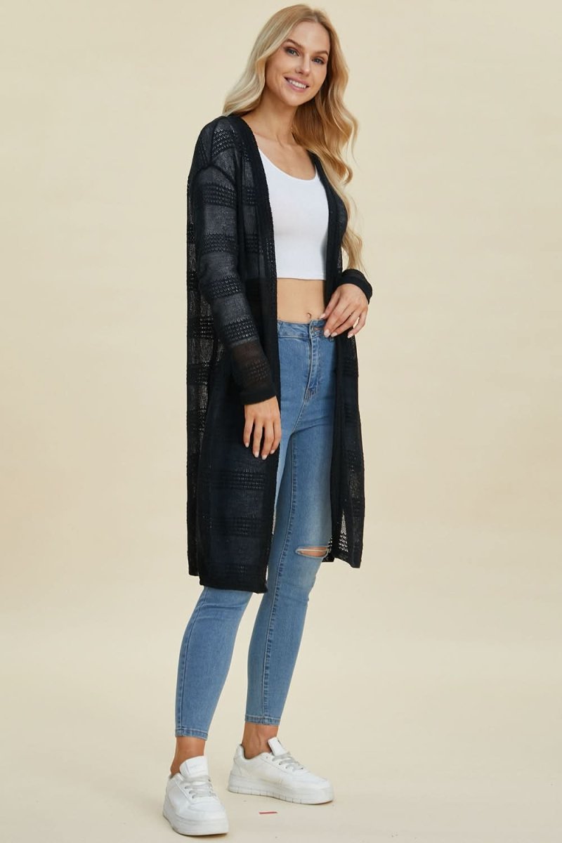 Double Take Full Size Open Front Longline Cardigan - Love Salve 