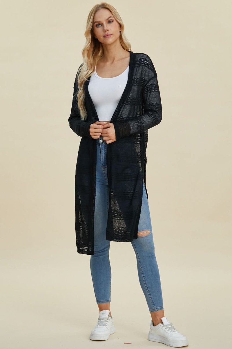 Double Take Full Size Open Front Longline Cardigan - Love Salve