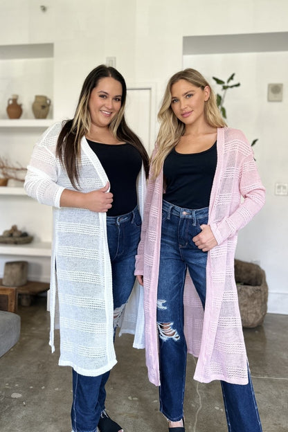Double Take Full Size Open Front Longline Cardigan - Love Salve