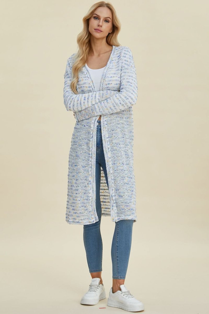Double Take Full Size Open Front Longline Cardigan - Love Salve 
