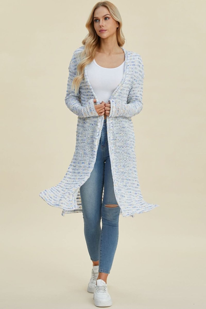 Double Take Full Size Open Front Longline Cardigan - Love Salve 