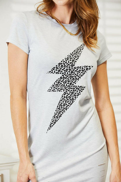 Double Take Leopard Lightning Graphic Tee Dress - Love Salve