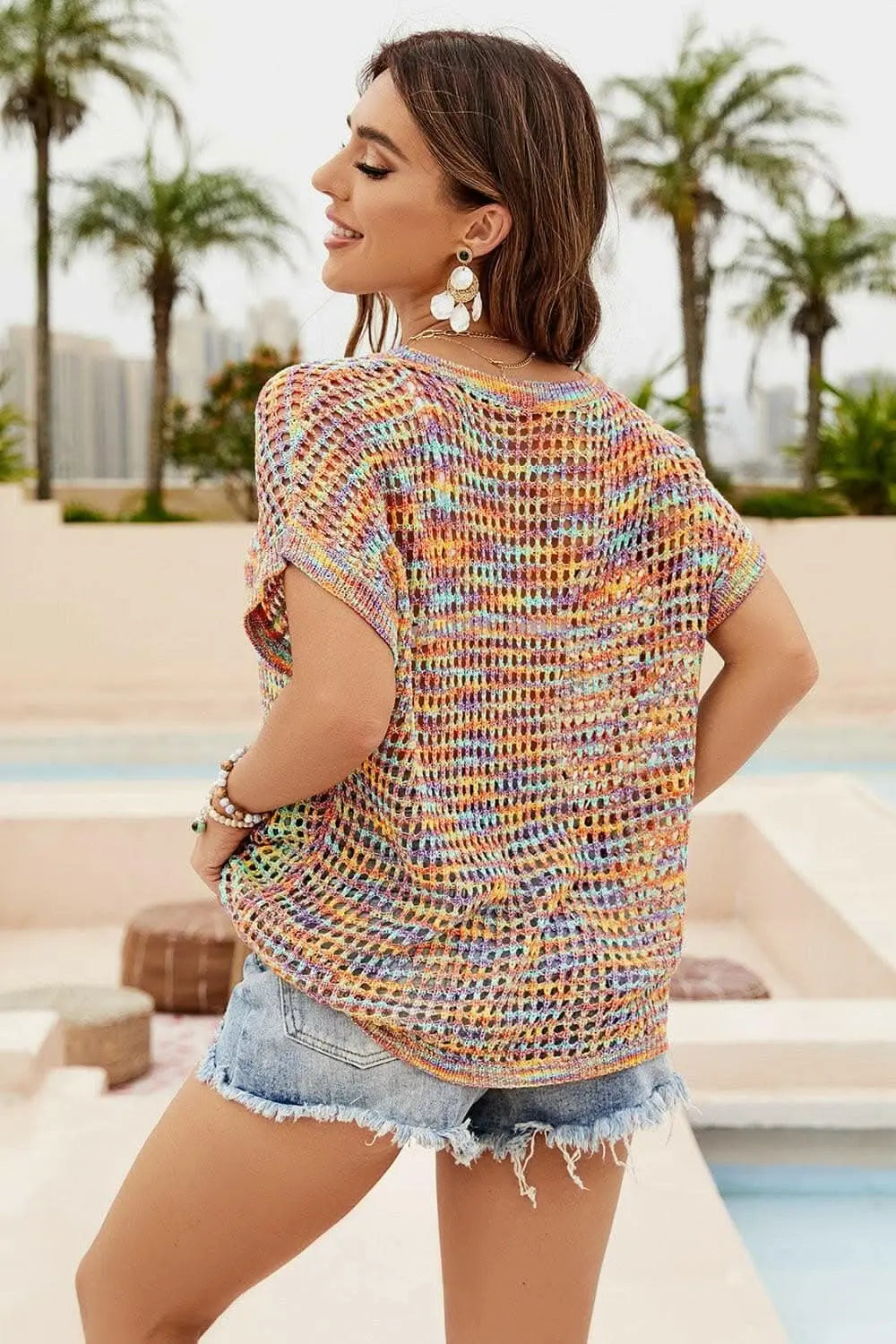 Elegant knit cover-up - short sleeves, soft acrylic - Love Salve 