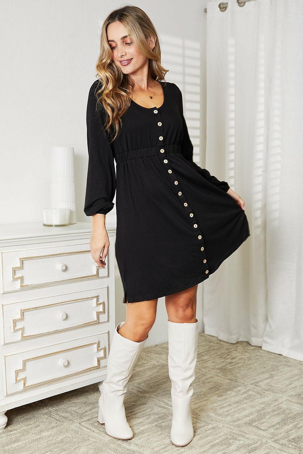 Double Take Scoop Neck Empire Waist Long Sleeve Magic Dress - Love Salve