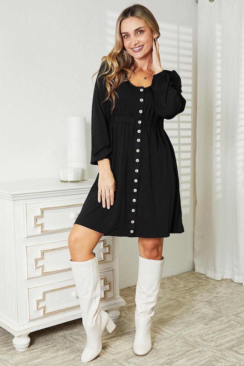 Enchanting long sleeve dress - elegant design, empire waist, pockets - Love Salve 