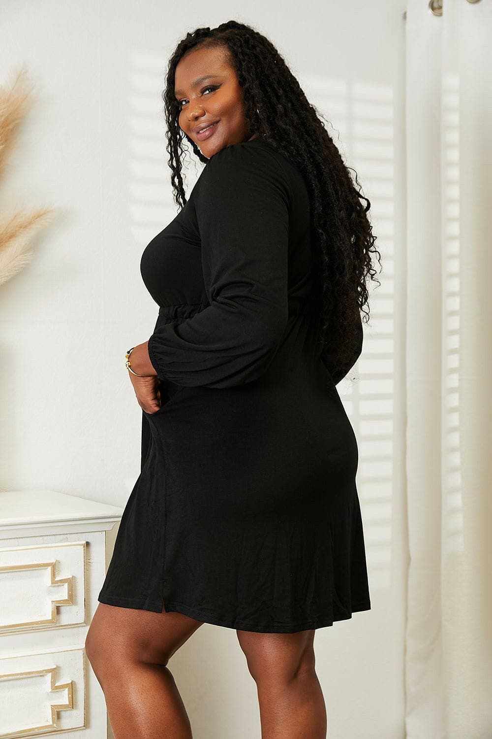 Enchanting long sleeve dress - elegant design, empire waist, pockets - Love Salve 