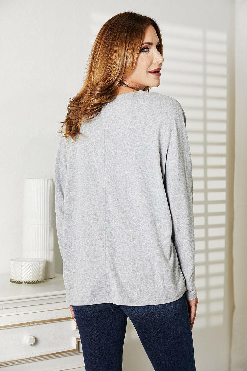 Double Take Seam Detail Round Neck Long Sleeve Top - Love Salve