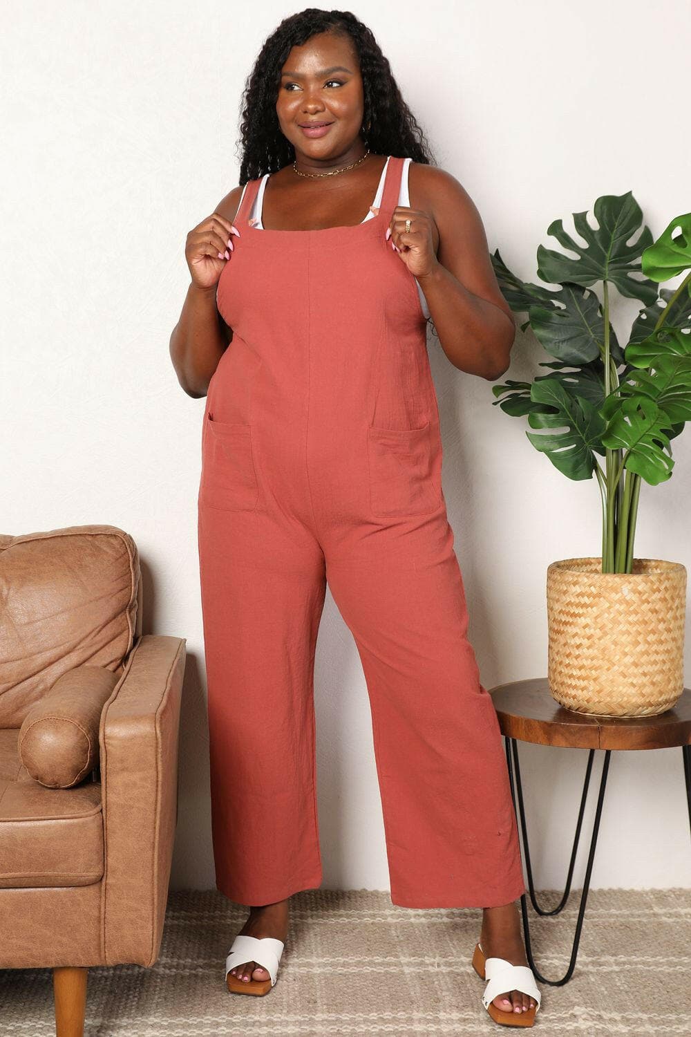 Double Take Wide Leg Overalls with Front Pockets - Love Salve