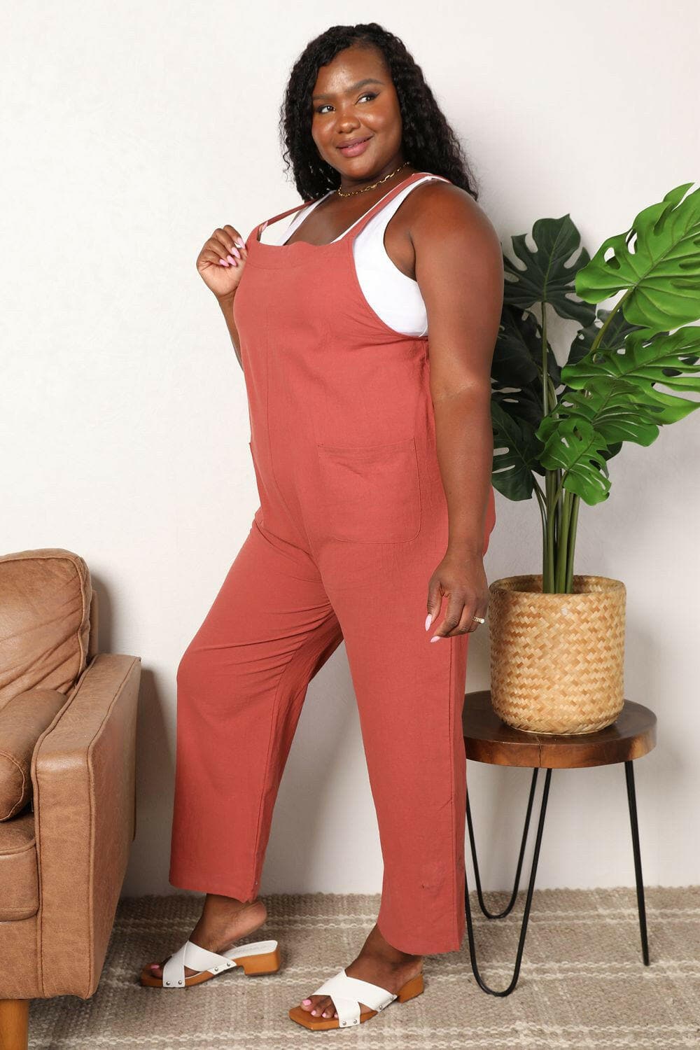 Double Take Wide Leg Overalls with Front Pockets - Love Salve