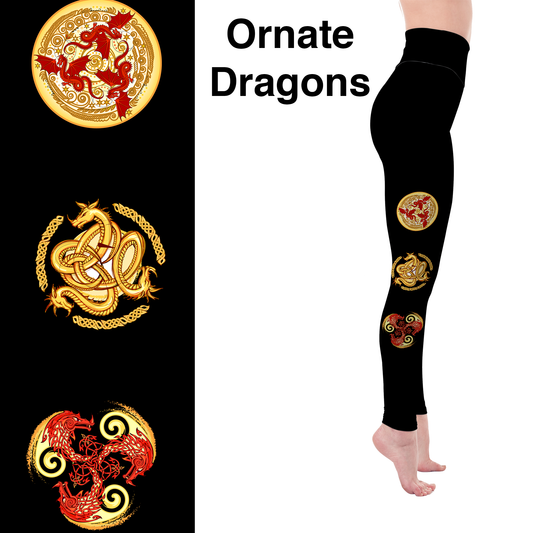 Mystical Ornate Dragon Full and Capri Length with Pockets MM