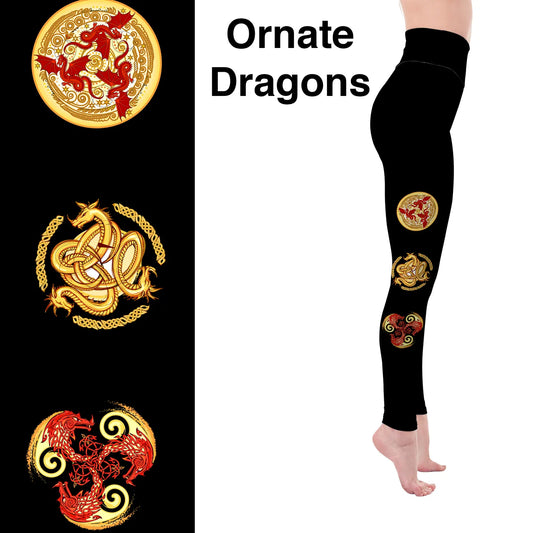 MM Leggings - Mystical Ornate Dragon Print with Pockets - Full & Capri - Main Product Image