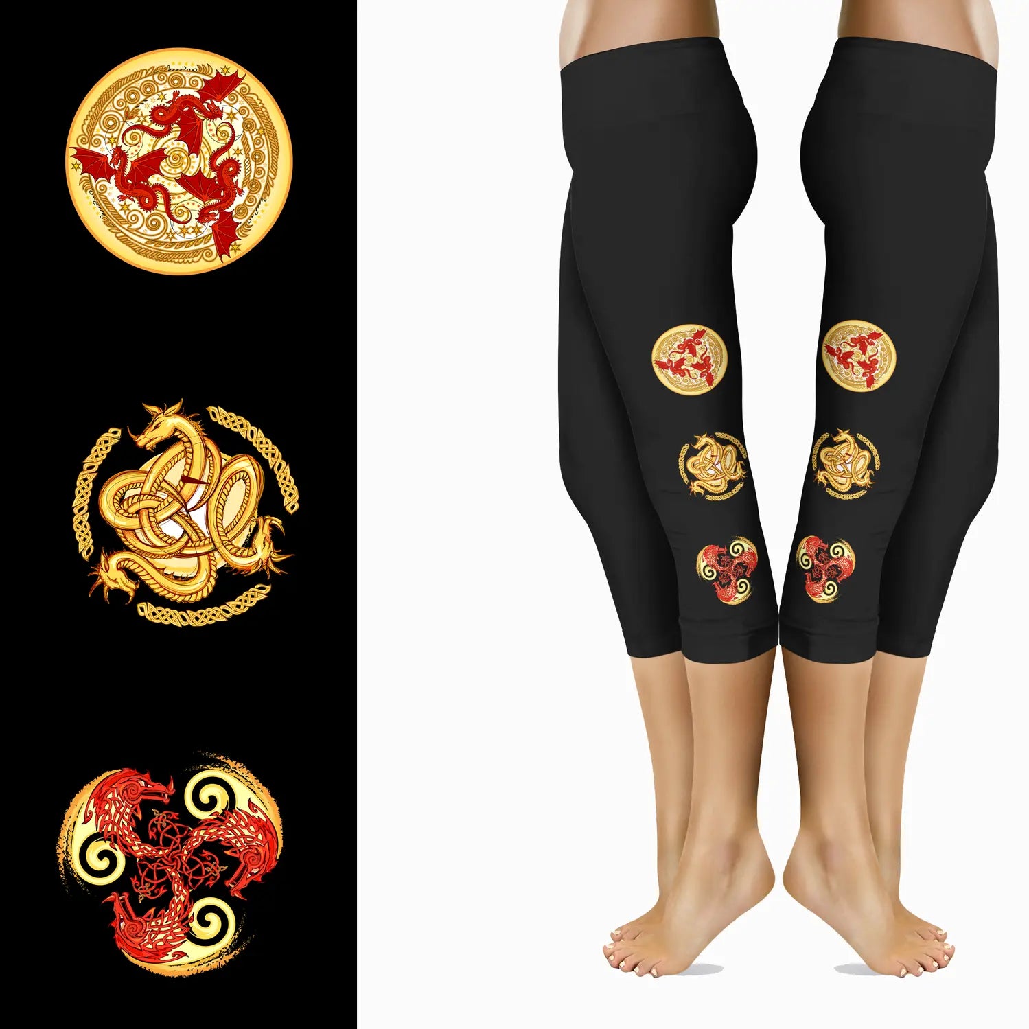 Leggings - Mystical Ornate Dragon Print with Pockets - Full & Capri - Detail View
