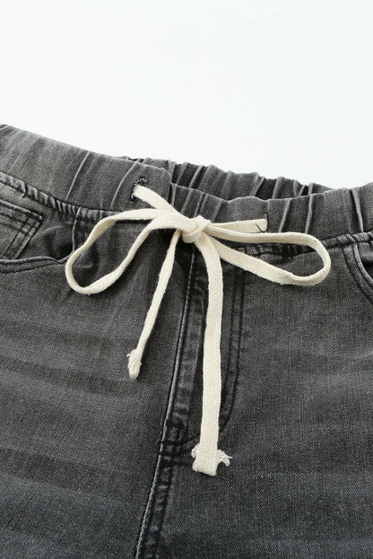 Drawstring Distressed Raw Hem Jeans with Pockets - Love Salve