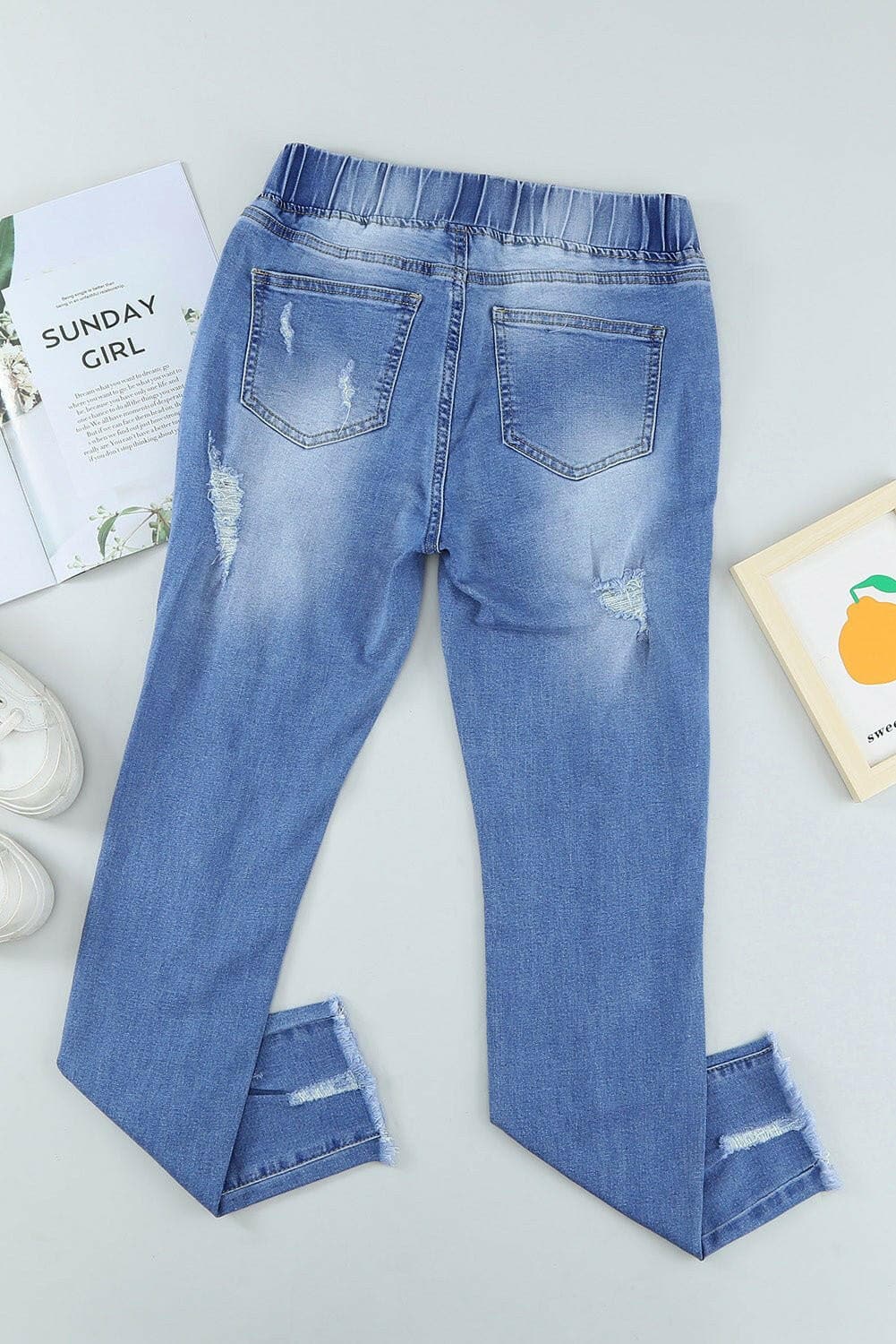 Drawstring Distressed Raw Hem Jeans with Pockets - Love Salve