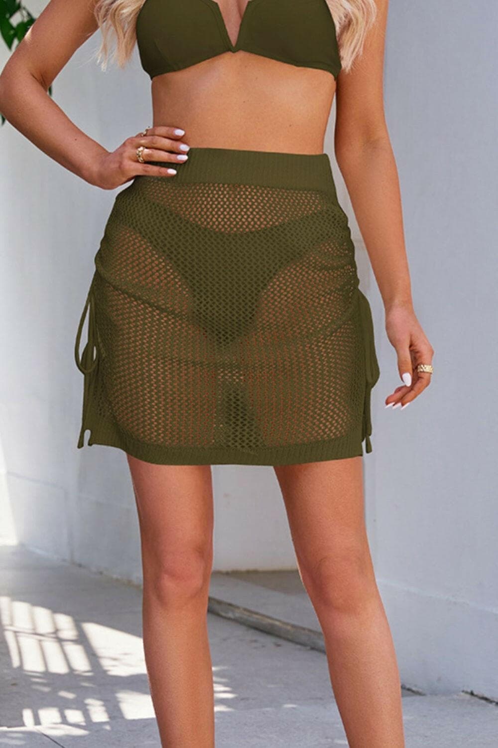 Drawstring Elastic Waist Swim Skirt - Love Salve