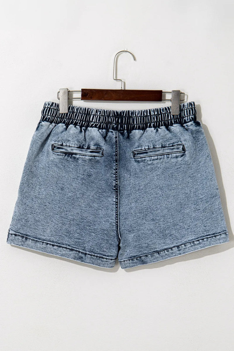 Drawstring High Waist Pocketed Denim Shorts for Women - Love Salve 