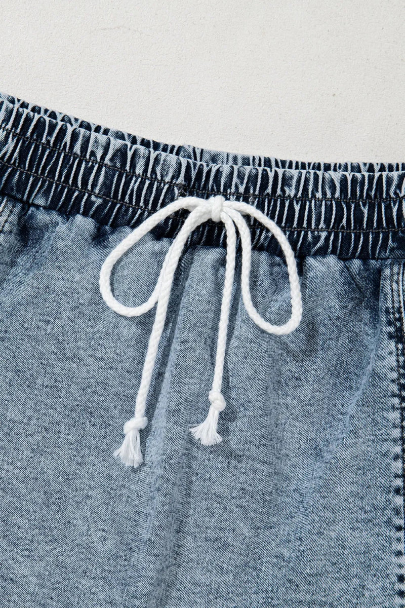 Drawstring High Waist Pocketed Denim Shorts for Women - Love Salve 