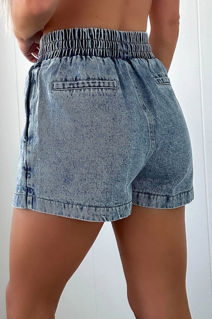 Drawstring High Waist Pocketed Denim Shorts for Women - Love Salve 