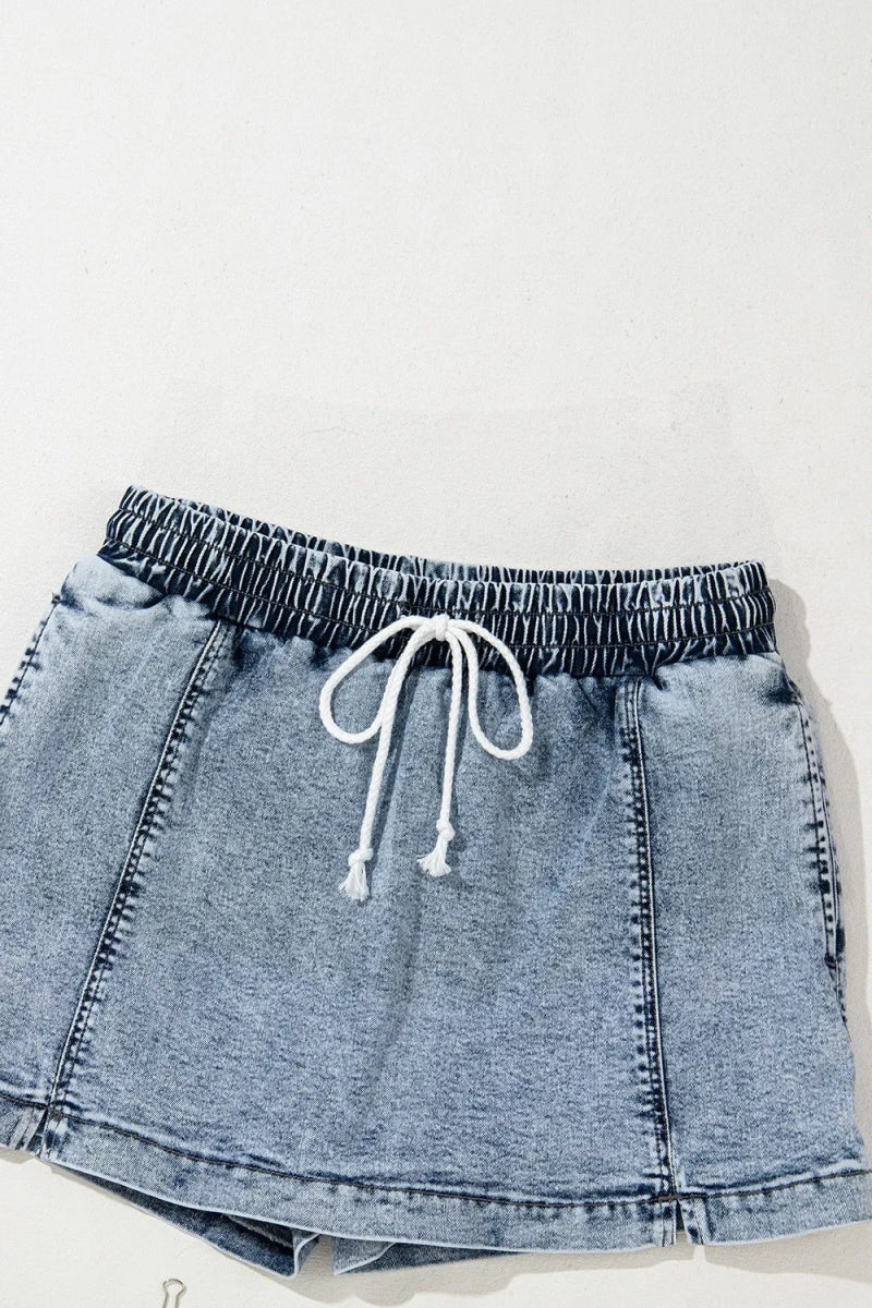 Drawstring High Waist Pocketed Denim Shorts for Women - Love Salve 