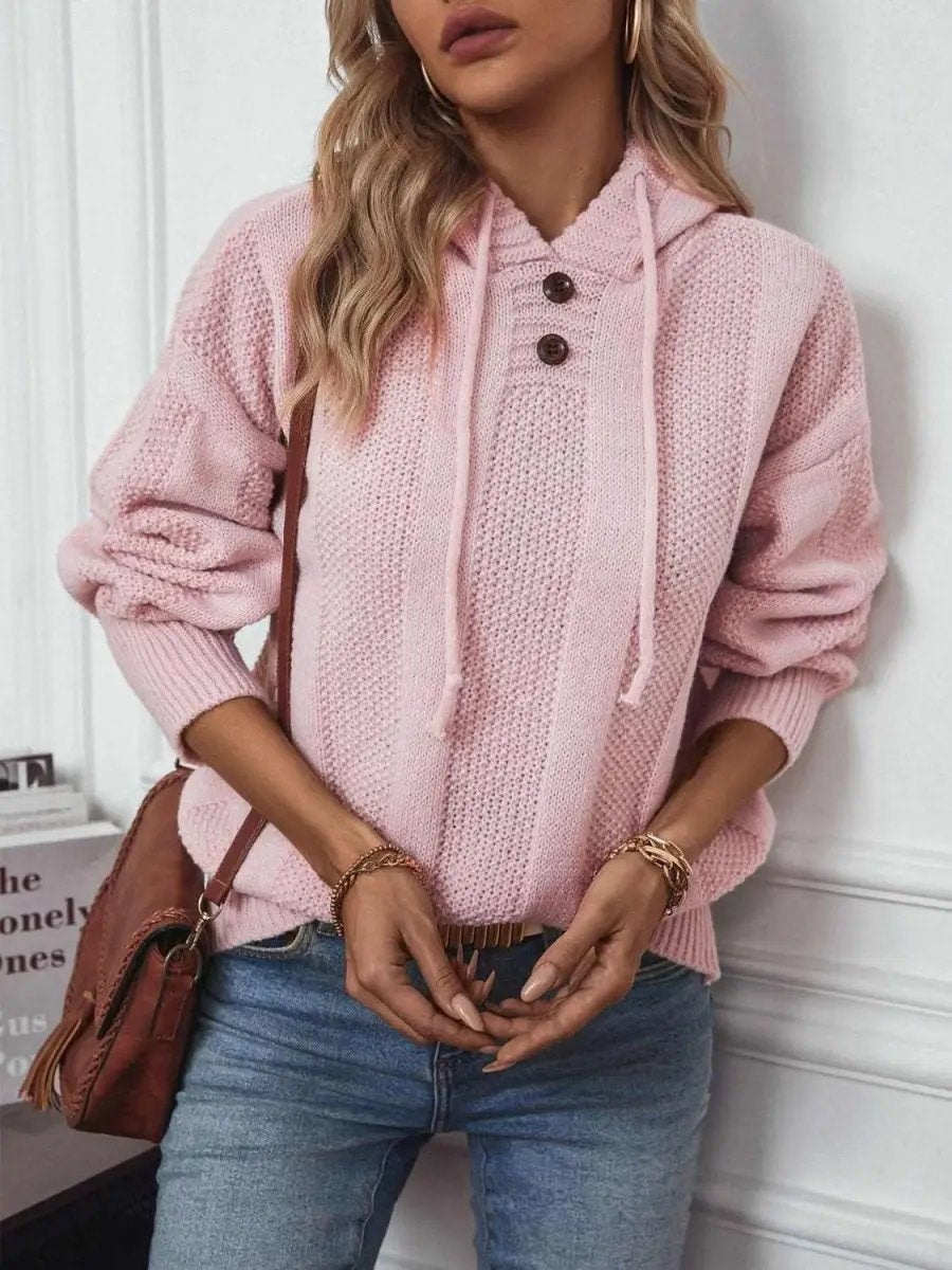 Drawstring Long Sleeve Hooded Sweater - Love Salve 