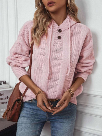 Drawstring Long Sleeve Hooded Sweater - Love Salve 
