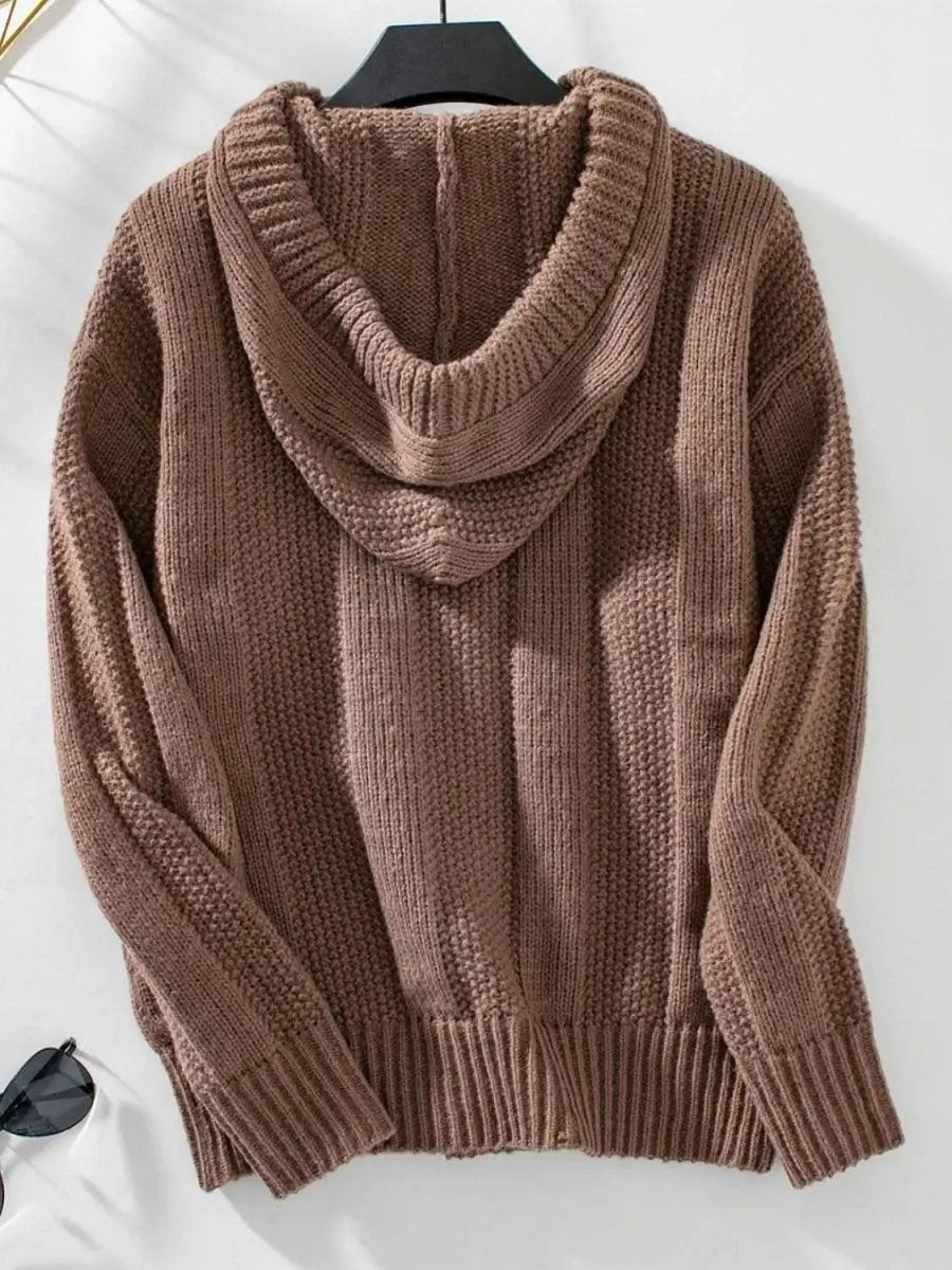 Drawstring Long Sleeve Hooded Sweater - Love Salve 