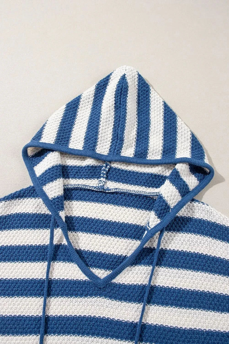 Drawstring Striped Long Sleeve Hooded Sweater - Love Salve 